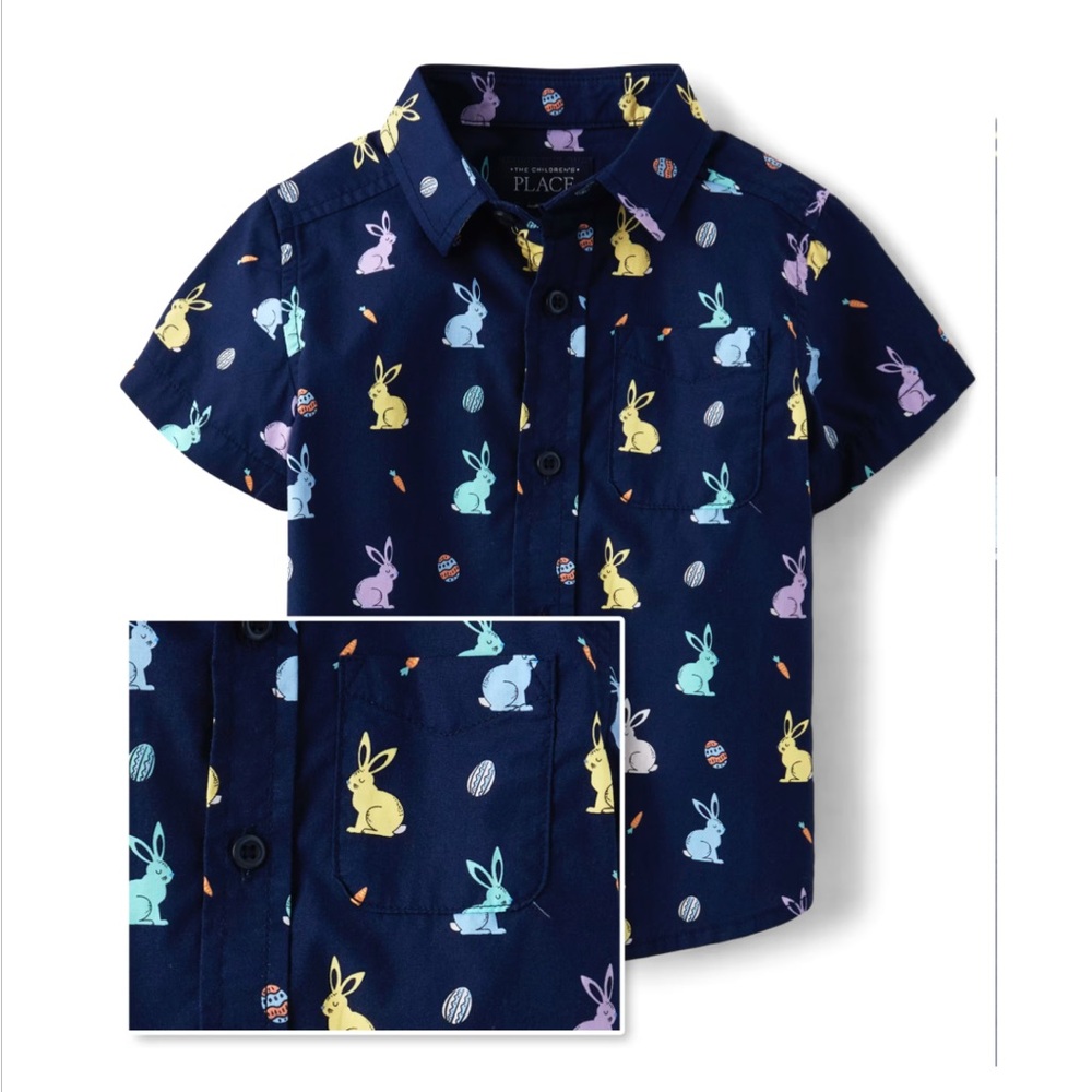 Boys Bunny Poplin Button Up Shirt - Tidal
